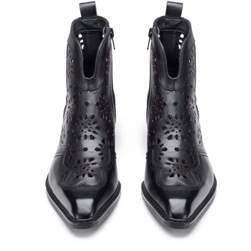 Scarpe Donna CULT Dolores Stivali Texani Bassi in Pelle Traforata Nera