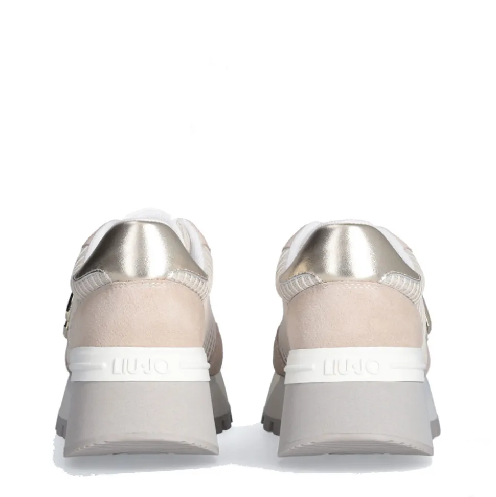 Scarpe Donna LIU JO Amazing 25 Sneakers Platform in Suede e Mesh Sand e Light Gold