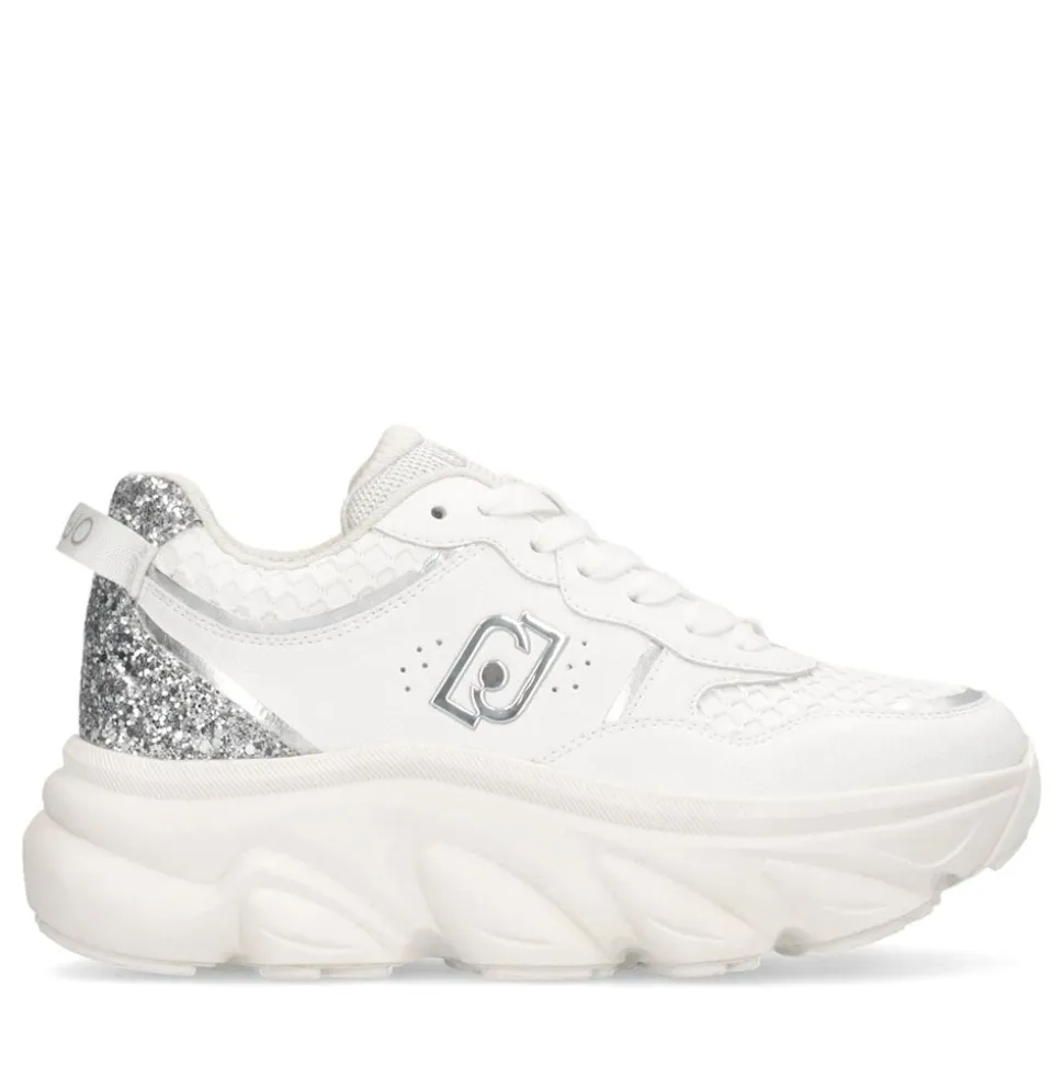 Scarpe Donna LIU JO Steffy 01 Sneakers Chuncky in Pelle Bianca con Inserto Glitter Argento