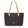Shopping Bag Donna LIU JO in Tessuto Jacquard Testa di Moro con Logo All Over
