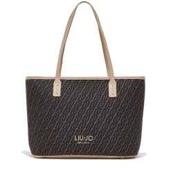 Shopping Bag Donna LIU JO in Tessuto Jacquard Testa di Moro con Logo All Over