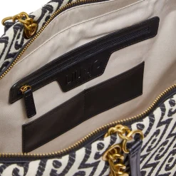 Shopping Bag Large Donna LIU JO in Tessuto Jacquard Bianco e Nero con Logo Monogram