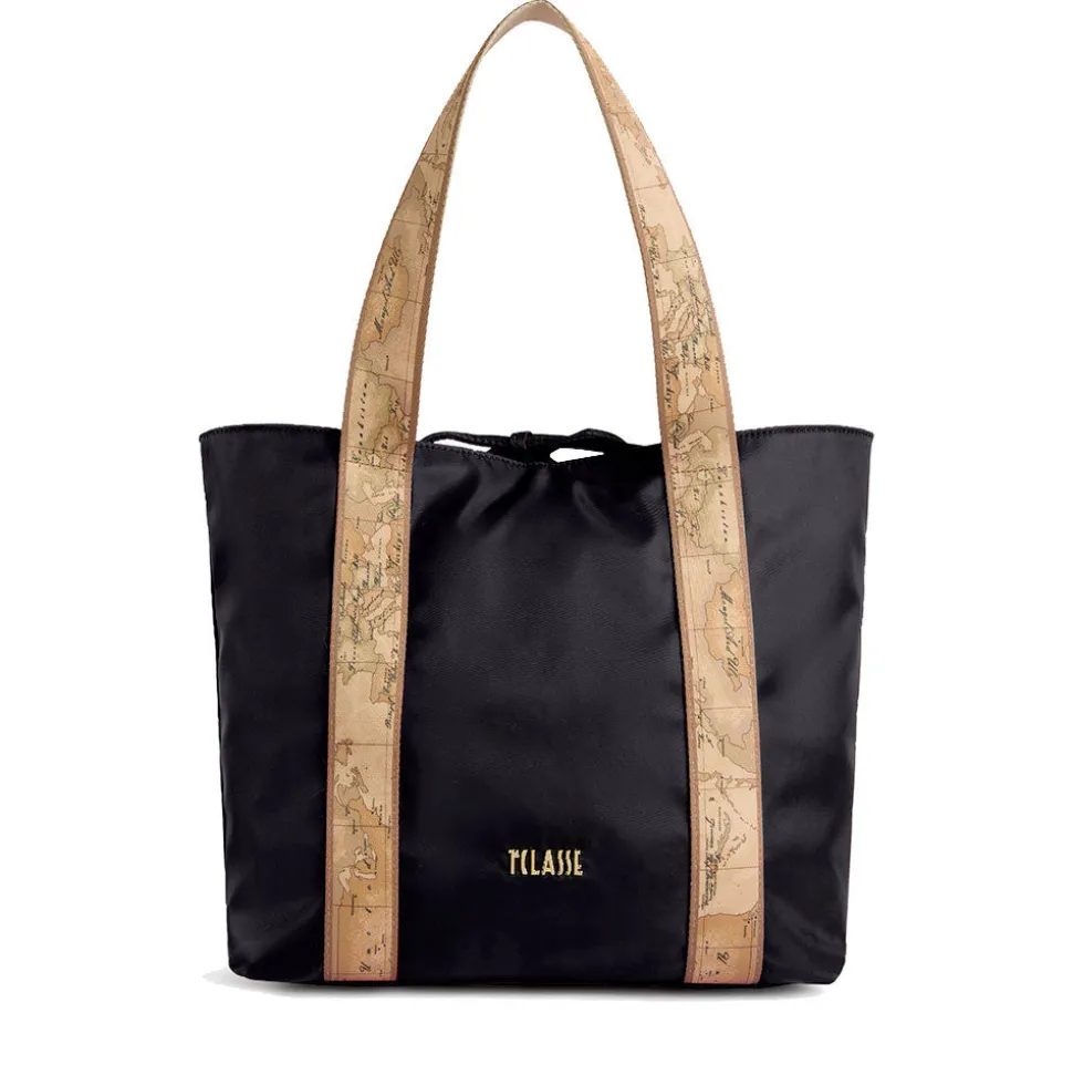 Shopping Bag Reversibile 1A Classe Alviero Martini linea Dual Bag in Tessuto Nero e Geo Classic LF57