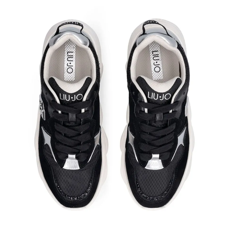 Sneakers Chuncky Donna LIU JO Steffy 01 in Suede e Nylon Nero con Inserti Metallizzati