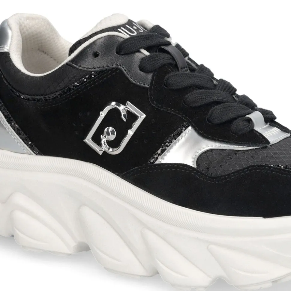Sneakers Chuncky Donna LIU JO Steffy 01 in Suede e Nylon Nero con Inserti Metallizzati