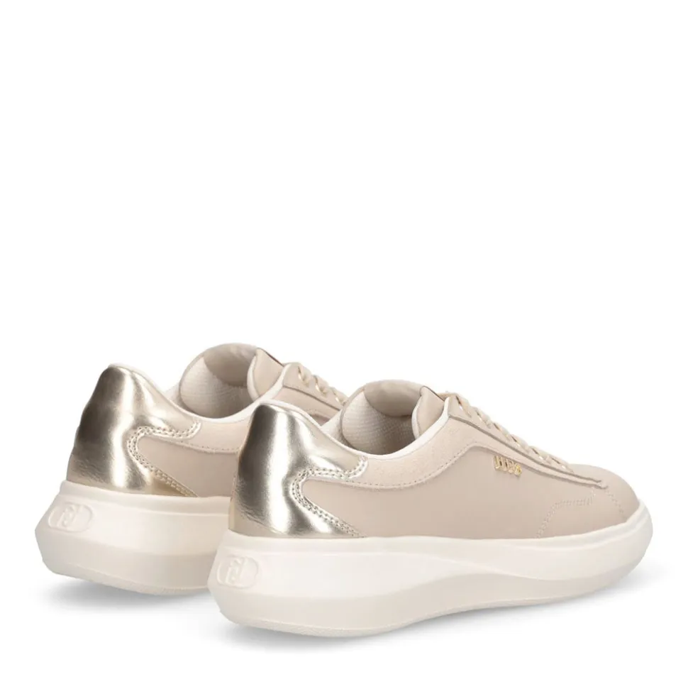 Sneakers Donna LIU JO Casper 01 in Pelle Beige con Inserto Laminato Oro
