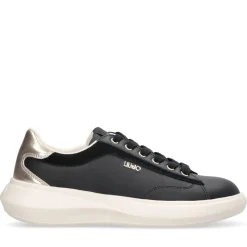 Sneakers Donna LIU JO Casper 01 in Pelle Nera con Inserto Laminato Oro