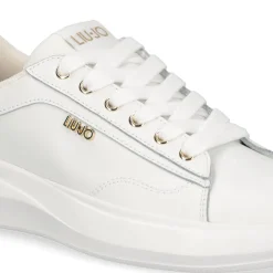 Sneakers Donna LIU JO Casper 01 in Pelle Bianca con Inserto Laminato Oro
