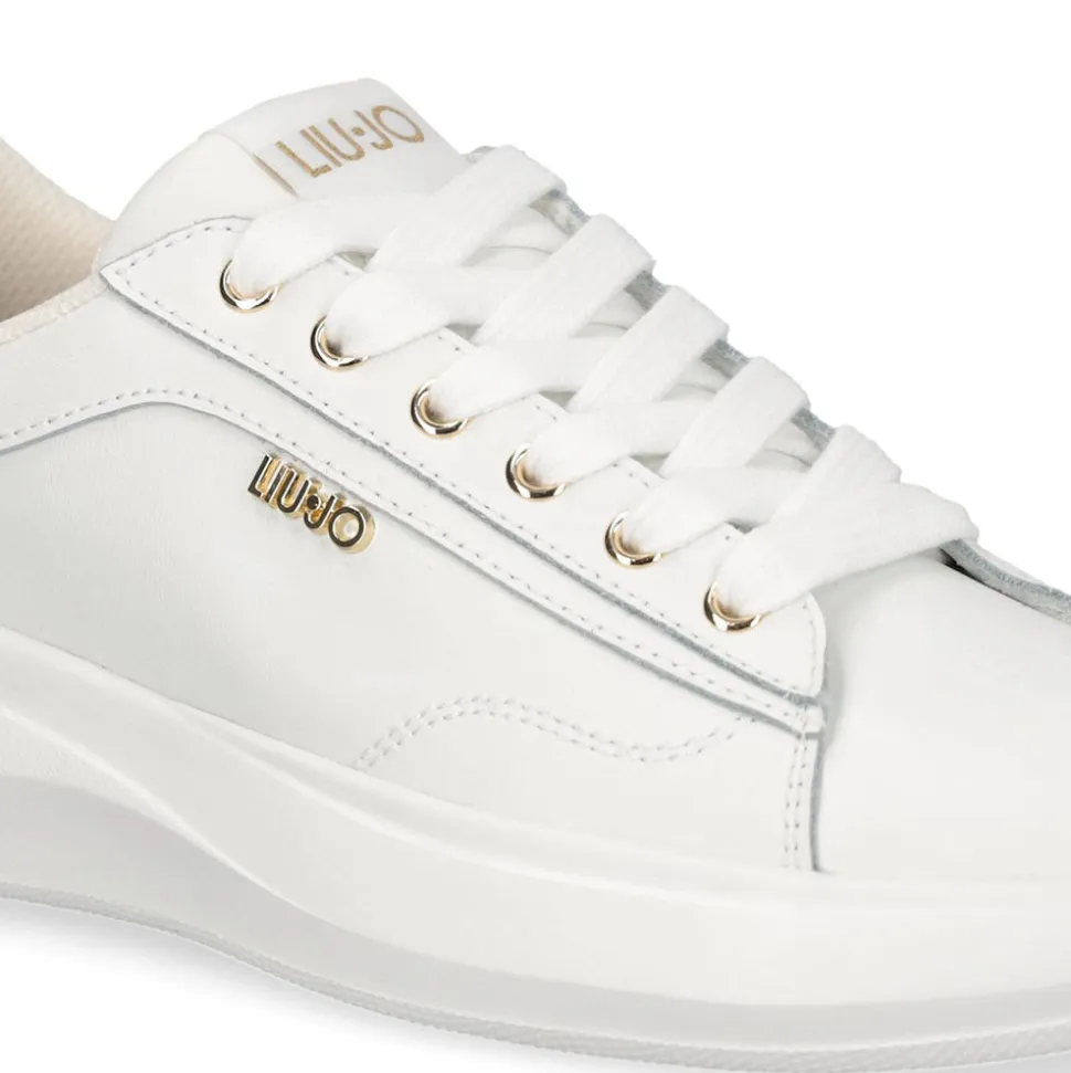 Sneakers Donna LIU JO Casper 01 in Pelle Bianca con Inserto Laminato Oro