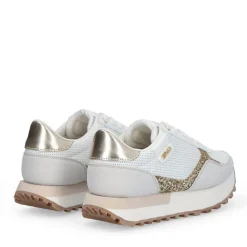 Sneakers Donna LIU JO Evelyn 915 in Microfibra Perforata Bianca con Inserto Glitter Oro