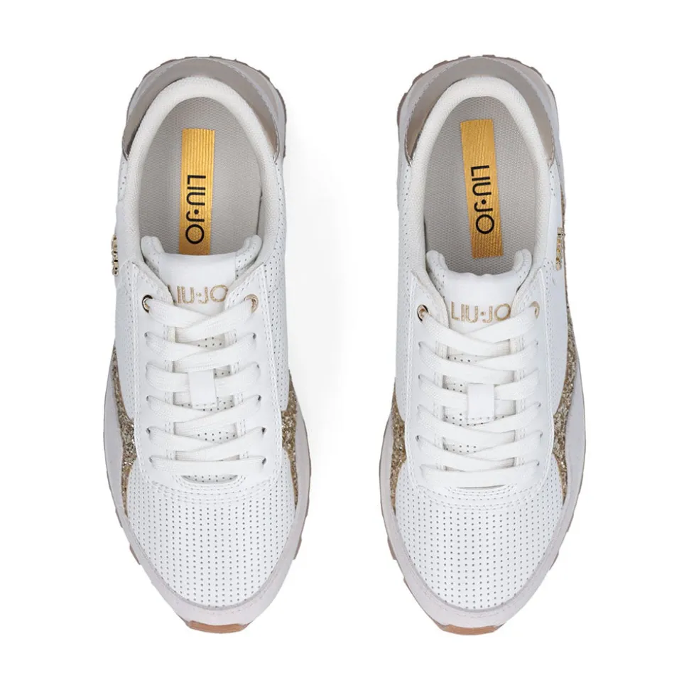 Sneakers Donna LIU JO Evelyn 915 in Microfibra Perforata Bianca con Inserto Glitter Oro