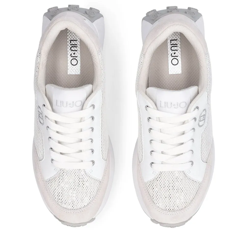 Sneakers Donna LIU JO Lolo 20 in Mesh Suede e Paillettes Bianco