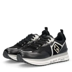 Sneakers Platform Donna LIU JO Maxi Wonder 01 in Pelle e Mesh Nero con Paillettes