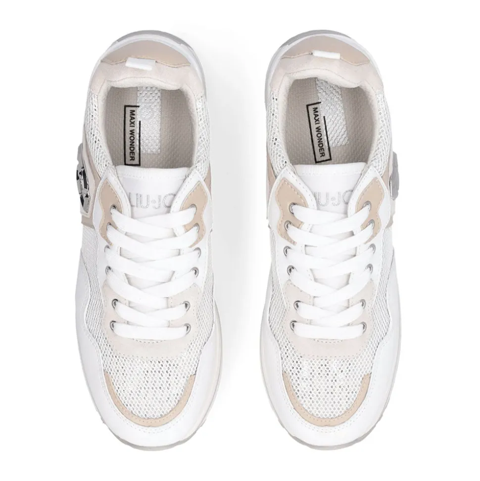Sneakers Platform Donna LIU JO Maxi Wonder 01 in Pelle e Mesh Bianco con Paillettes
