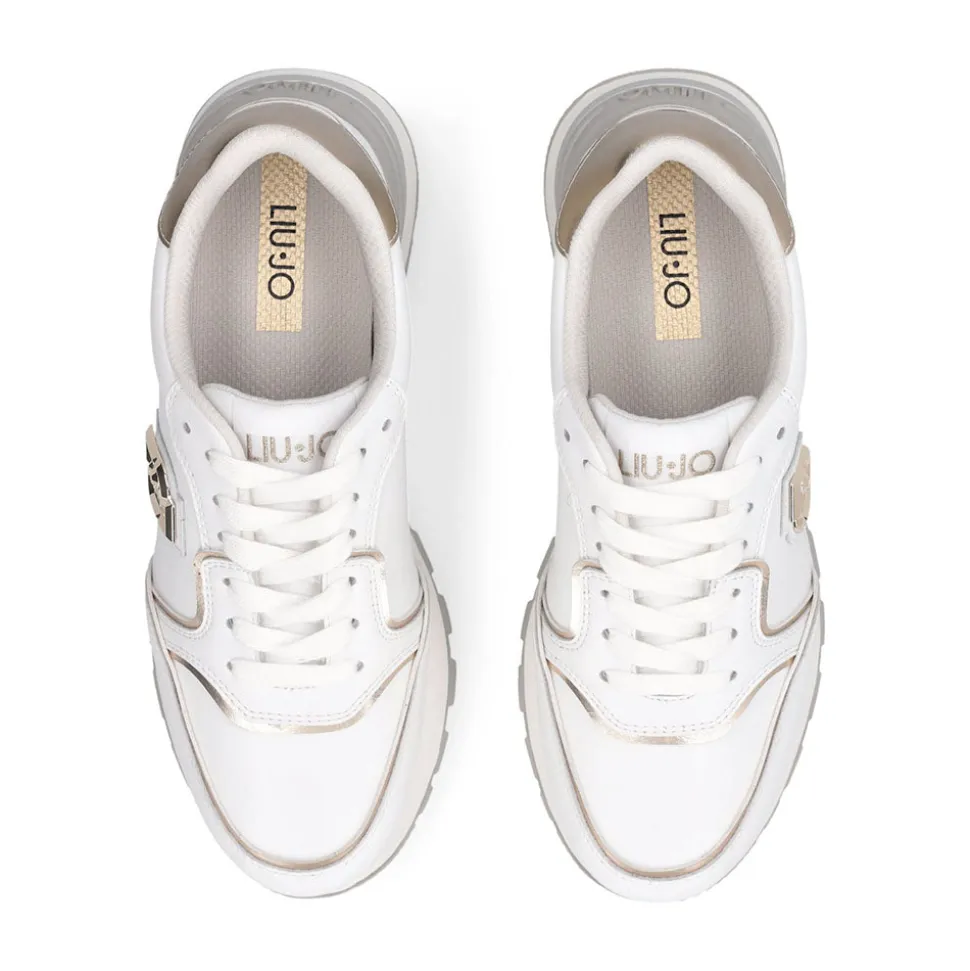 Sneakers Platform Donna LIU JO Amazing 25 in Pelle Bianca e Inserti Laminati Oro