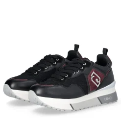 Sneakers Platform Donna LIU JO Maxi Wonder 01 in Pelle Nera e Brighty Mesh Cremisi