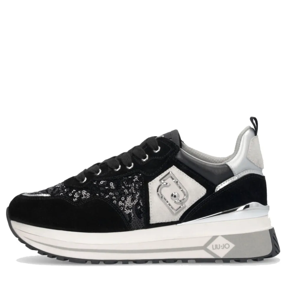 Sneakers Platform Donna LIU JO Maxi Wonder 01 in Suede e Paillettes Nero