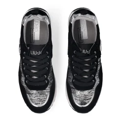 Sneakers Platform Donna LIU JO Maxi Wonder 01 in Suede Nero e Inserti Laminati Silver