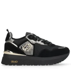 Sneakers Platform Donna LIU JO Maxi Wonder 01 in Suede e Mesh con Stampa Pitone Black