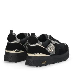 Sneakers Platform Donna LIU JO Maxi Wonder 01 in Suede e Mesh con Stampa Pitone Black