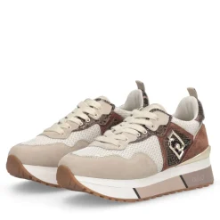 Sneakers Platform Donna LIU JO Maxi Wonder 01 in Suede e Mesh con Stampa Pitone Corda e Marrone
