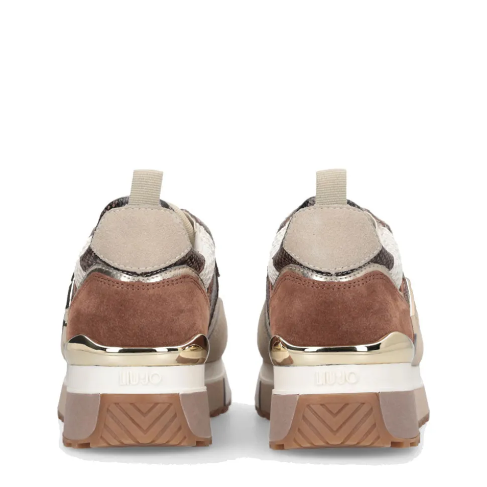 Sneakers Platform Donna LIU JO Maxi Wonder 01 in Suede e Mesh con Stampa Pitone Corda e Marrone