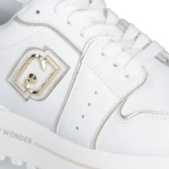 Sneakers Platform Donna LIU JO Maxi Wonder 85 in Pelle Bianca con Inserti Laminati Oro