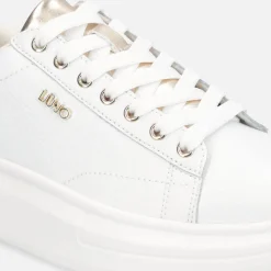 Sneakers Platform LIU JO Babol 01 in Pelle Bottalata Bianca e Inserto Metallizzato Light Gold