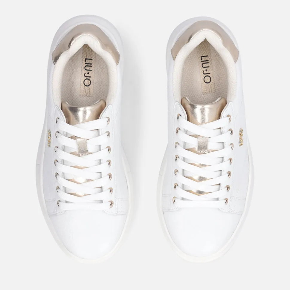 Sneakers Platform LIU JO Babol 01 in Pelle Bottalata Bianca e Inserto Metallizzato Light Gold