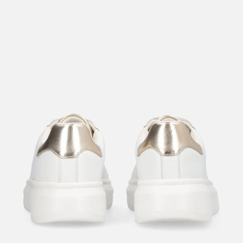 Sneakers Platform LIU JO Babol 01 in Pelle Bottalata Bianca e Inserto Metallizzato Light Gold
