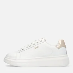 Sneakers Platform LIU JO Babol 01 in Pelle Bottalata Bianca e Inserto Metallizzato Light Gold