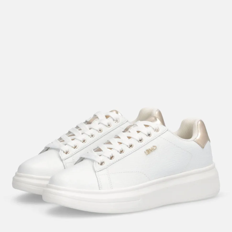 Sneakers Platform LIU JO Babol 01 in Pelle Bottalata Bianca e Inserto Metallizzato Light Gold
