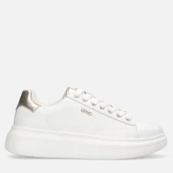 Sneakers Platform LIU JO Babol 01 in Pelle Bottalata Bianca e Inserto Metallizzato Light Gold