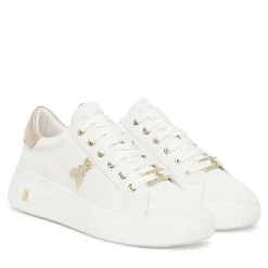 Sneakers Platform PATRIZIA PEPE Girl in Pelle Bianca con Logo Gioiello Platino