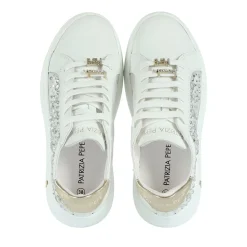 Sneakers Platform PATRIZIA PEPE Girl in Pelle Bianca con Inserti Trasparenti con Pietre Applicate