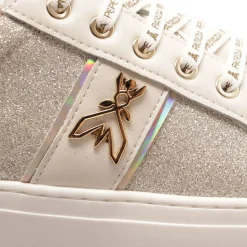 Sneakers Platform PATRIZIA PEPE Girl linea Flyglitter in Pelle e Glitter Off White e Platino
