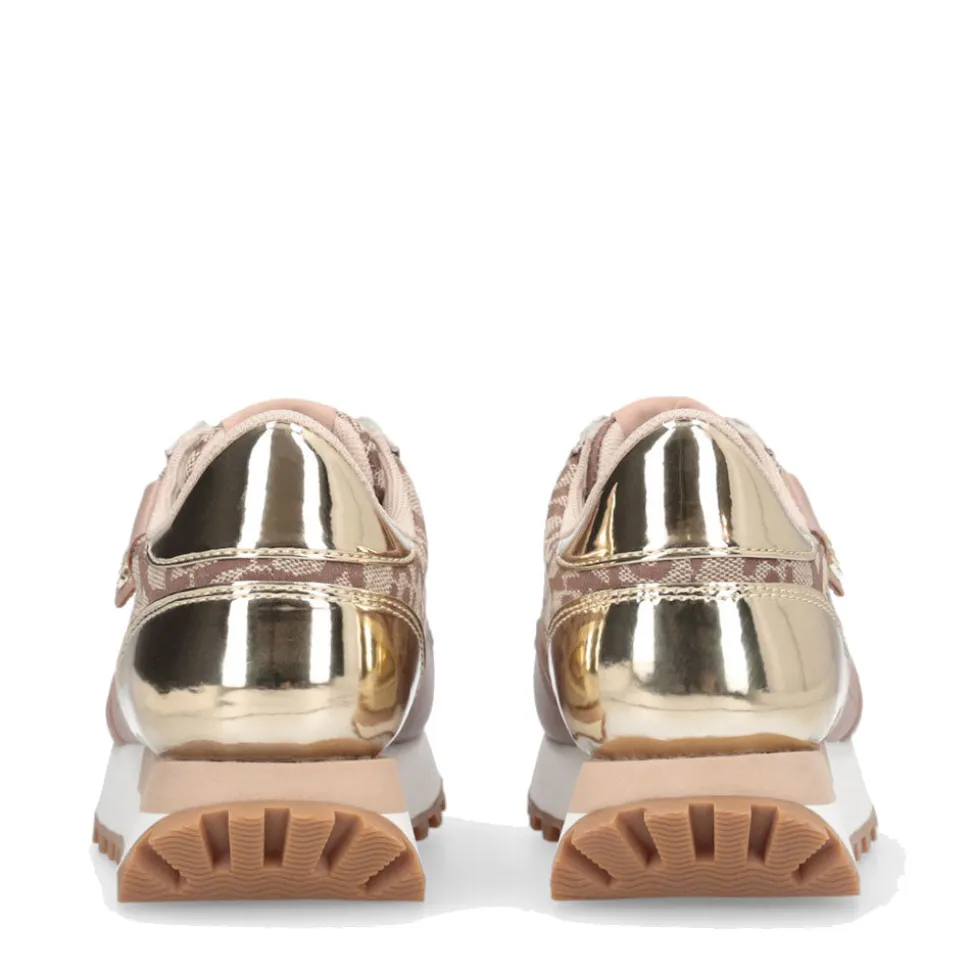 Sneakers Running LIU JO Evelyn 915 in Tessuto Jacquard con Logo Monogram Beige Gold
