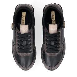 Sneakers Running LIU JO Evelyn 915 effetto Saffiano con Logo Monogram All Over Marrone e Nero