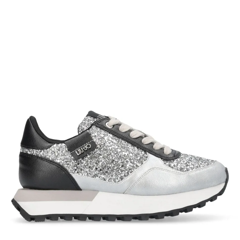 Sneakers Running LIU JO Evelyn 915 Full Glitter Silver con Inserti Laminati