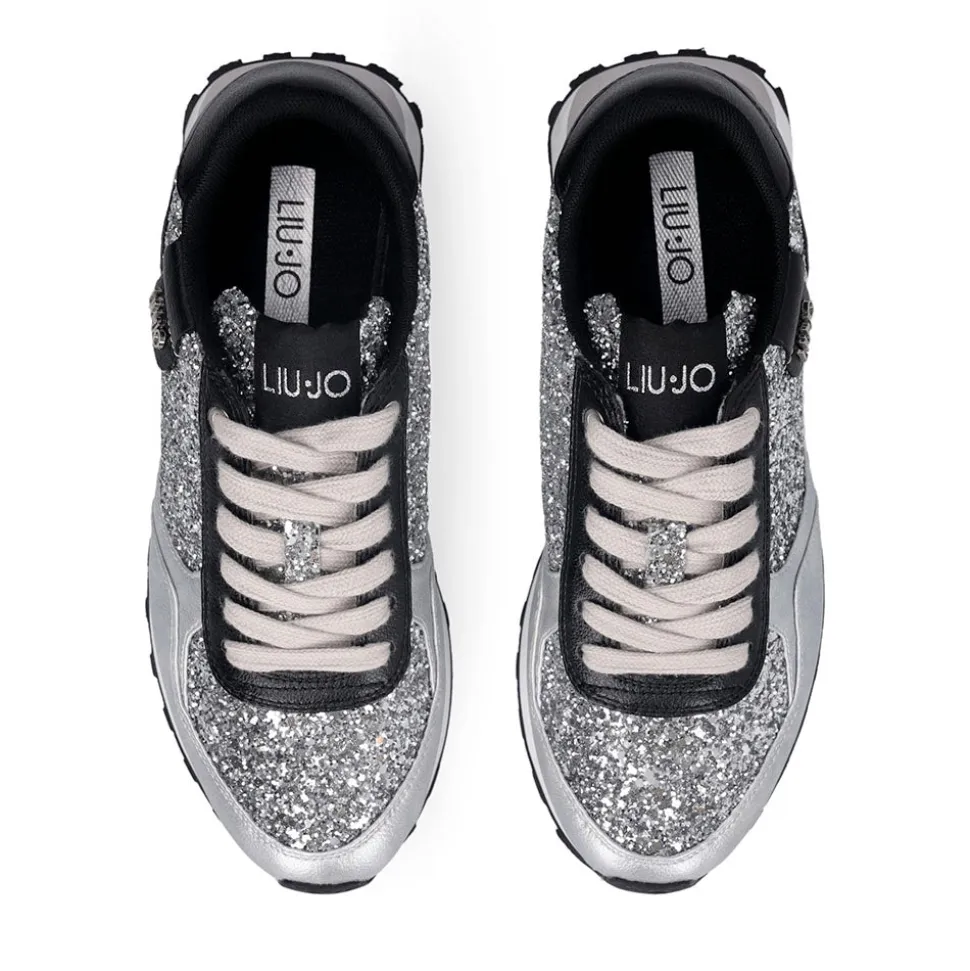 Sneakers Running LIU JO Evelyn 915 Full Glitter Silver con Inserti Laminati