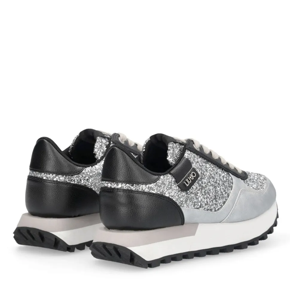 Sneakers Running LIU JO Evelyn 915 Full Glitter Silver con Inserti Laminati