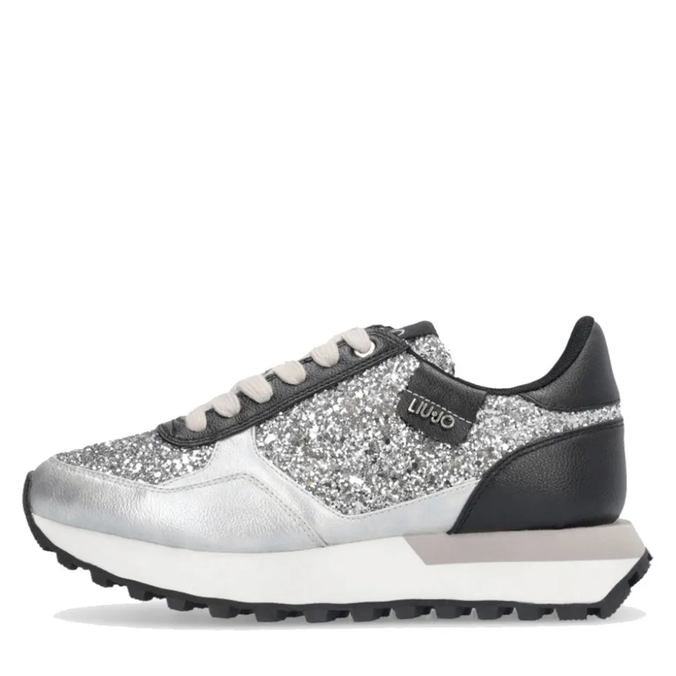 Sneakers Running LIU JO Evelyn 915 Full Glitter Silver con Inserti Laminati