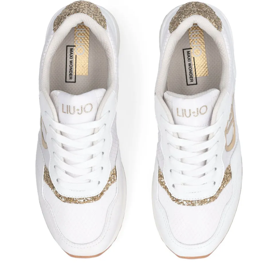 Sneakers Running LIU JO Maxi Wonder Low 02 Bis in Nylon Bianco con Inserti Glitter