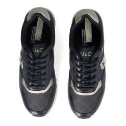 Sneakers Running LIU JO Maxi Wonder Low 02 in Pelle Nera e Inserti stampa Monogram