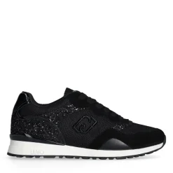 Sneakers Running LIU JO Maxi Wonder Low 02 in Glitter Mesh e Suede Nero