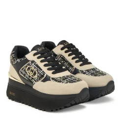 Sneakers Super Platform Donna LIU JO Maxi Wonder Plus 01 in Pelle Suede e Tessuto Rope Black