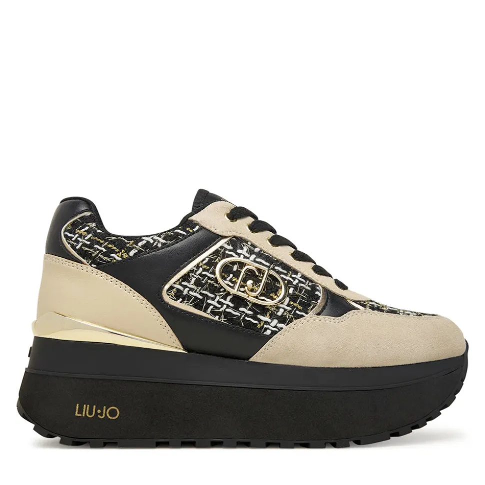 Sneakers Super Platform Donna LIU JO Maxi Wonder Plus 01 in Pelle Suede e Tessuto Rope Black