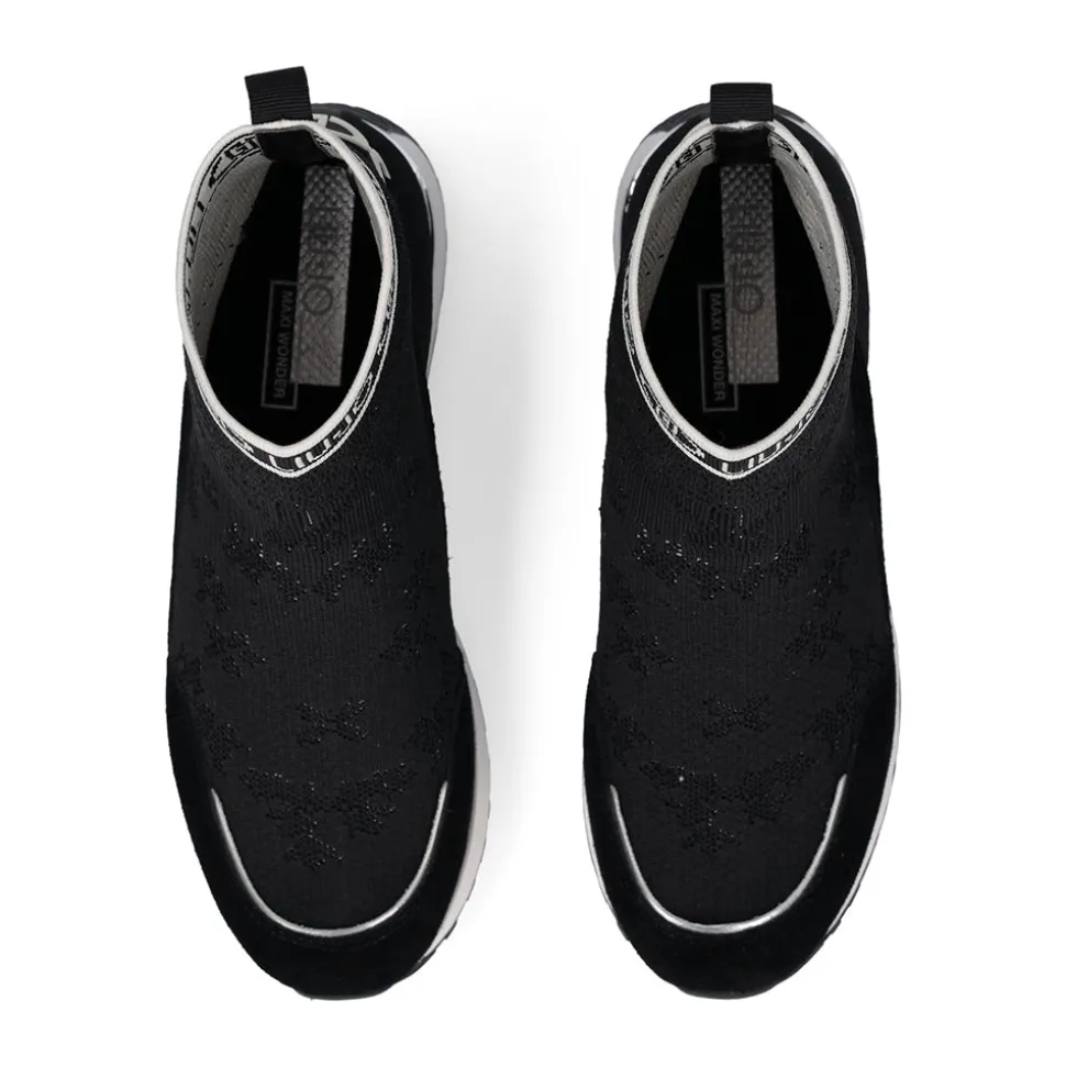Sock Sneakers Donna LIU JO Maxi Wonder 93 in Tessuto Stretch e Suede Nero