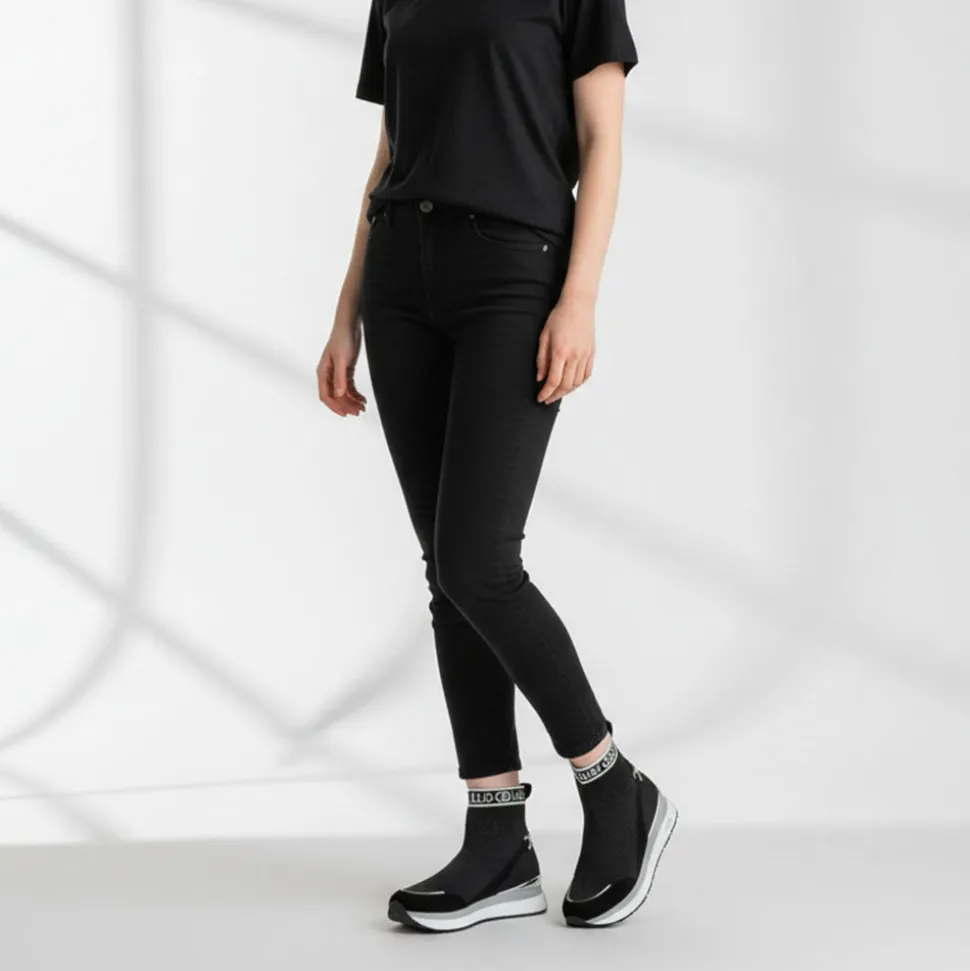 Sock Sneakers Donna LIU JO Maxi Wonder 93 in Tessuto Stretch e Suede Nero