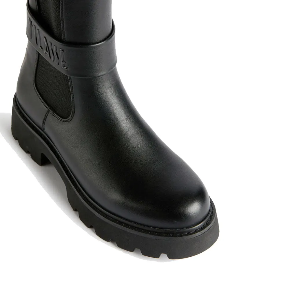 Stivaletti Bikers Donna 1A Classe Alviero Martini in Eco Nappa Nera con Logo 1236